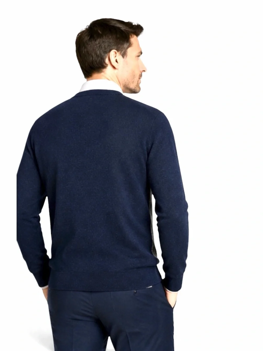Eredi Pisano Wool Cashmere Grandpa Cardigan Herringbone Navy Gray sz L Slim NWT